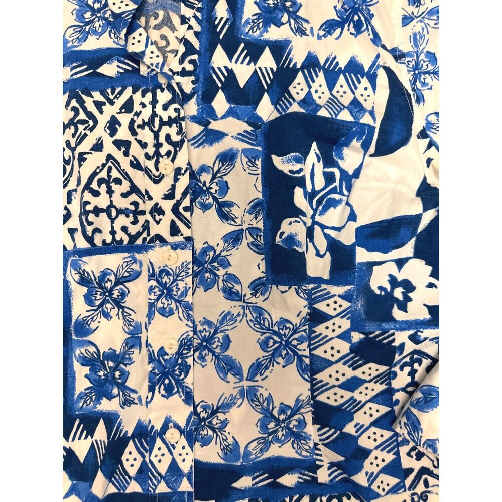 Coldwater Creek Womens L Blue White Floral Button Up Shirt Cotton Spandex Blend - Picture 8 of 8